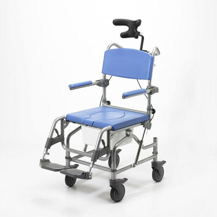 Homecraft Atlantic Wave Deluxe Shower Commode, 18 inch, Tilt n Space, Attendant Propelled, Adjustable Height, Blue