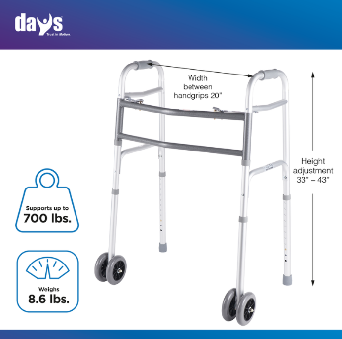 Days Bariatric Walker 317kg with Double 5" Wheels