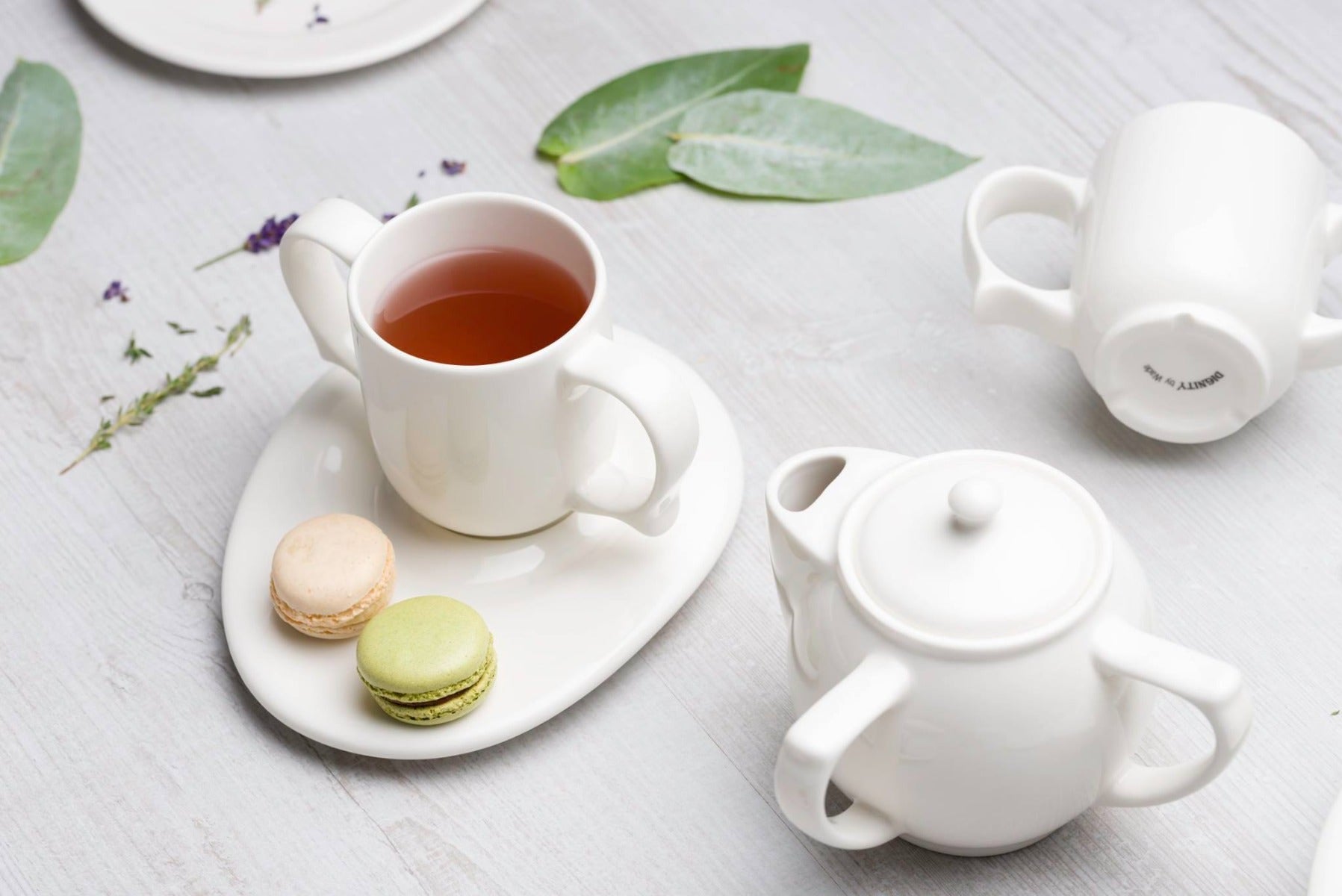 Dignity by Wade Tea Set, White, includes 80196-W 2-Handled Mug, 80200-W Oval Saucer & 80210-W 2-Handled Teapot