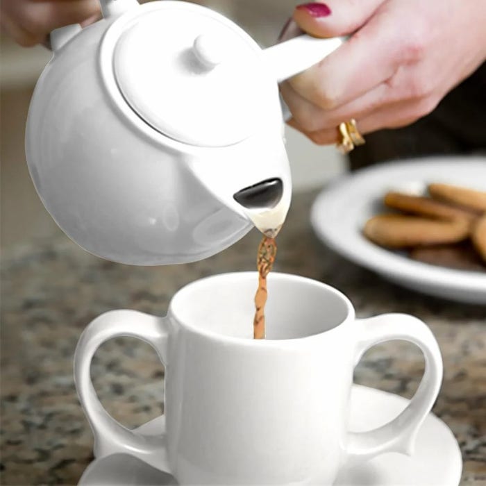 Dignity by Wade Tea Set, White, includes 80196-W 2-Handled Mug, 80200-W Oval Saucer & 80210-W 2-Handled Teapot