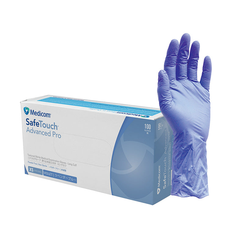 Medicom Safe Touch Nitrile P/F Gloves Long Cuff