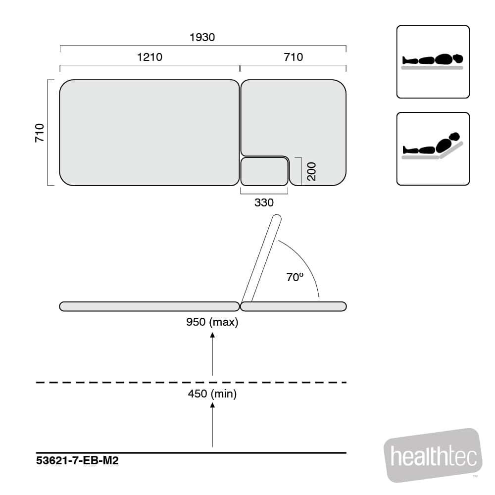 Healthtec LynX Cardiology Table (M2) – Backrest Section Cutout – All Electric, 710mm