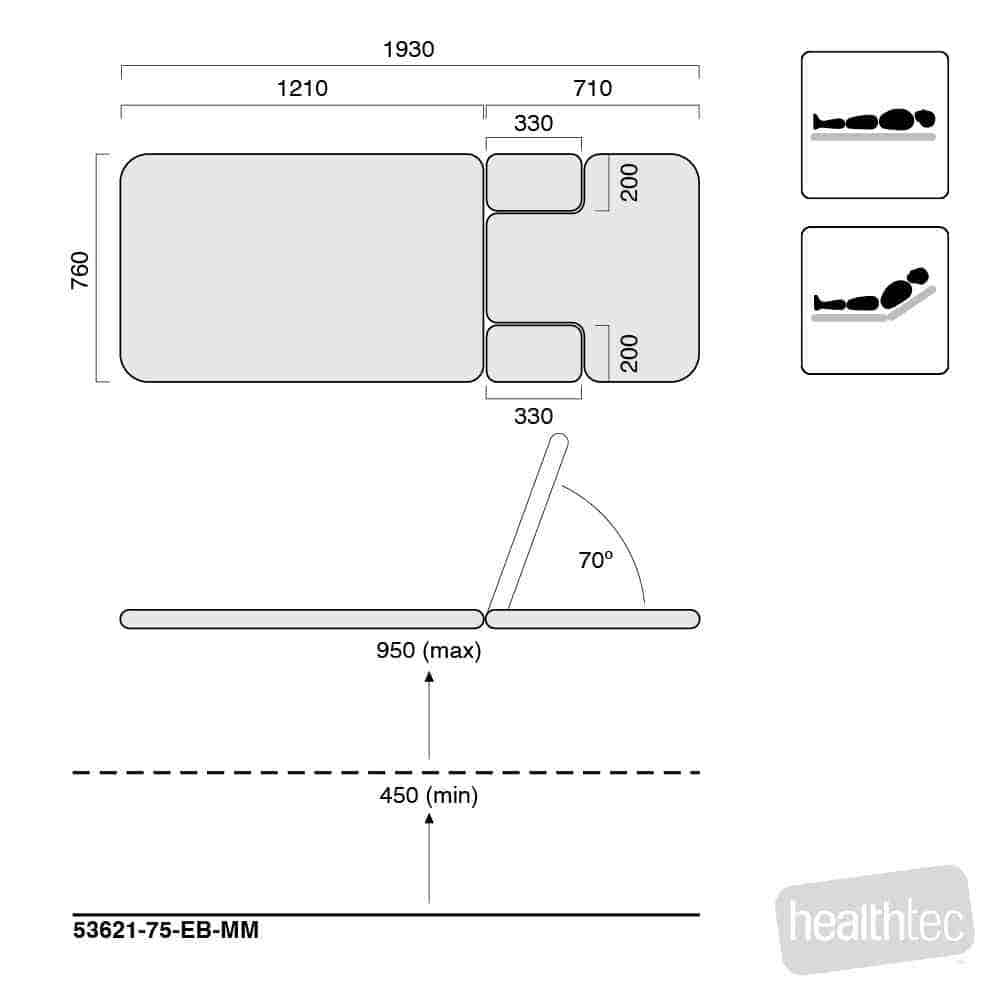 Healthtec LynX Cardiology Table (MM) – Dual Backrest Cutouts – All Electric, 710mm