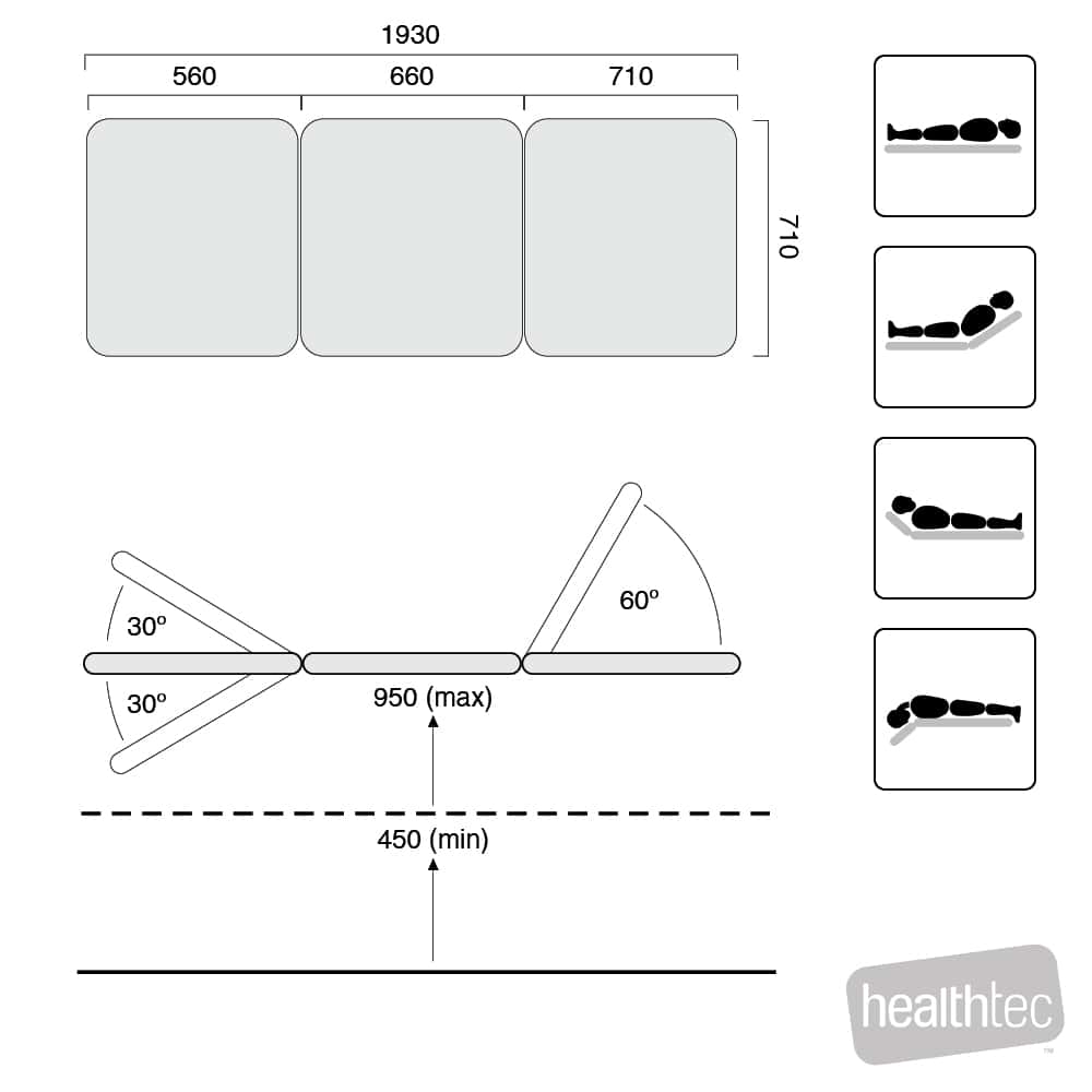 Healthtec LynX GP3 Examination Table Three Section – All Electric, 710mm