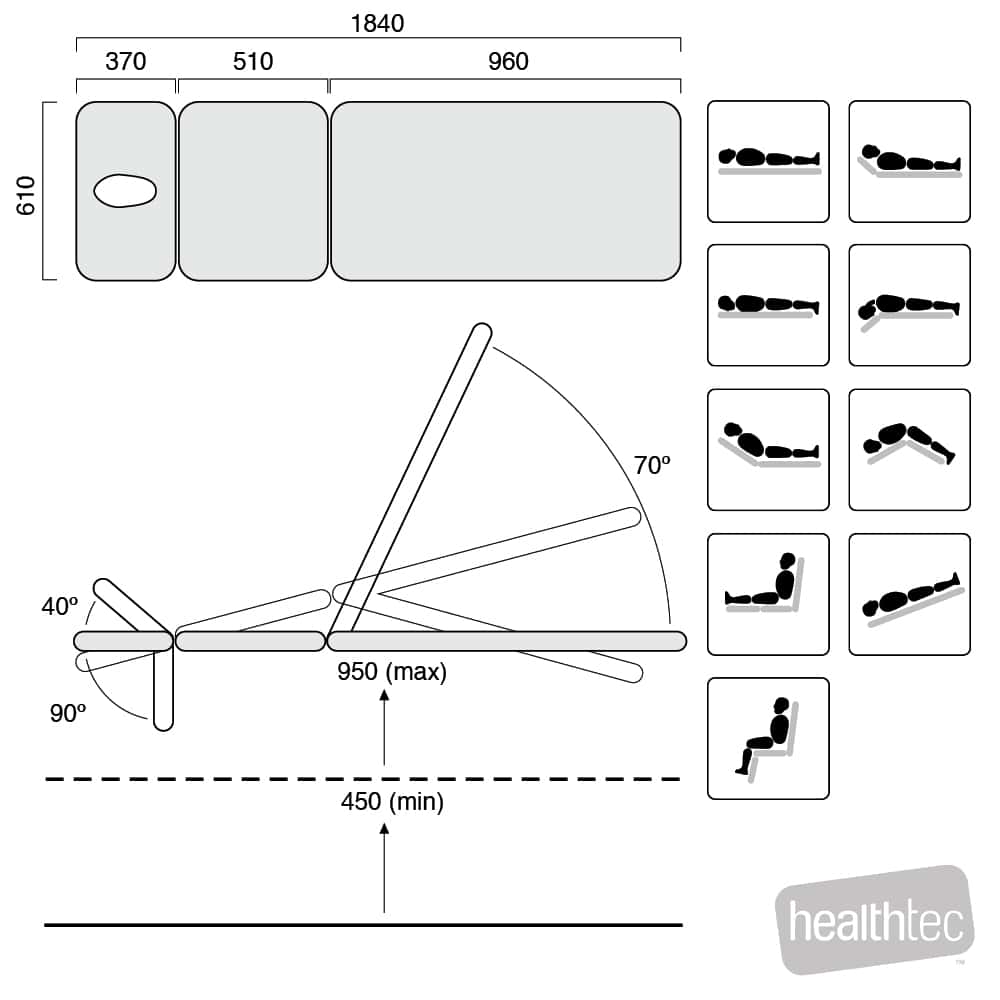 Healthtec LynX Electric Postural Drainage Treatment Table, FH, 610mm