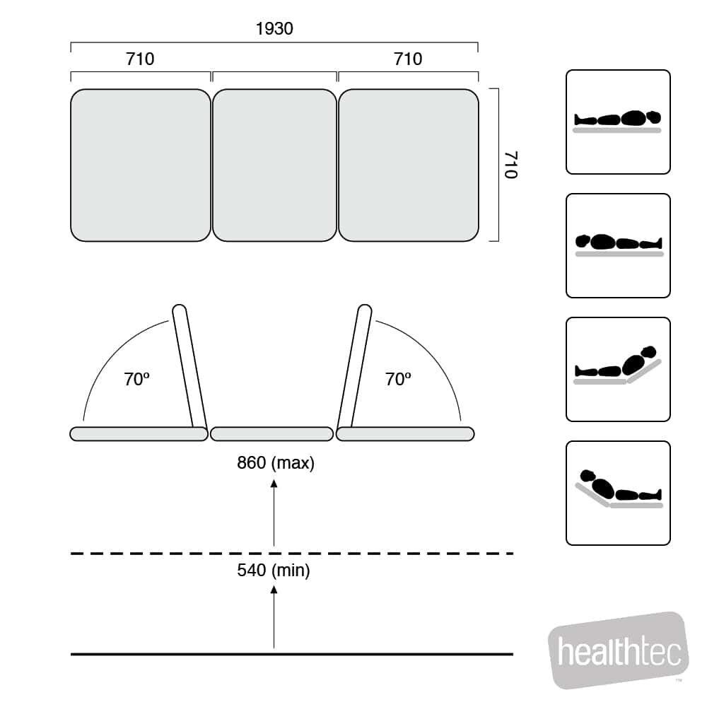 Healthtec SC GP Universal Examination Table – 3 Section, 710mm