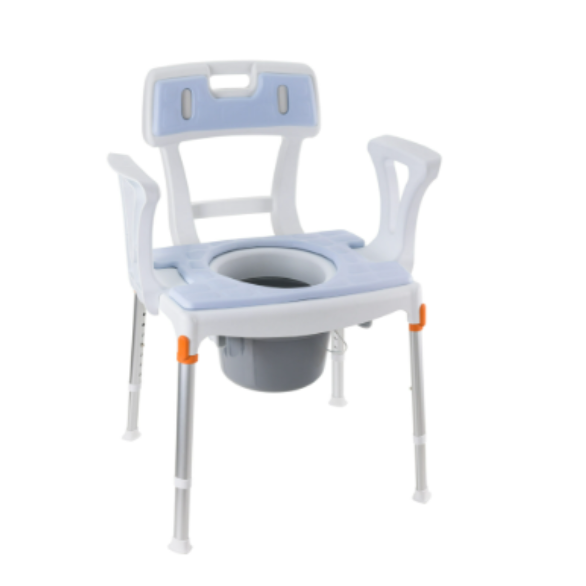 King Commode Chair with Backrest & Armrests & Bucket, White, No Cushion