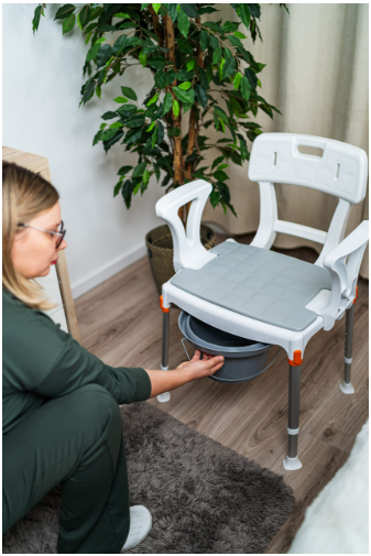 King Commode Chair with Backrest & Armrests & Bucket, White, No Cushion