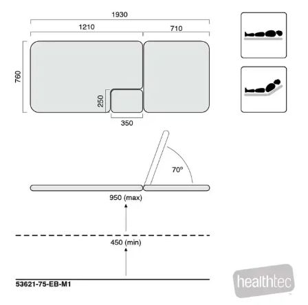 Healthtec LynX Cardiology Table (M1) – Body Section Cutout – All Electric, 710mm